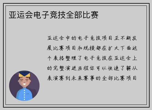 亚运会电子竞技全部比赛