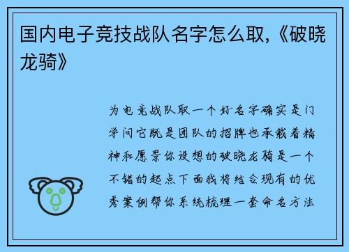 国内电子竞技战队名字怎么取,《破晓龙骑》